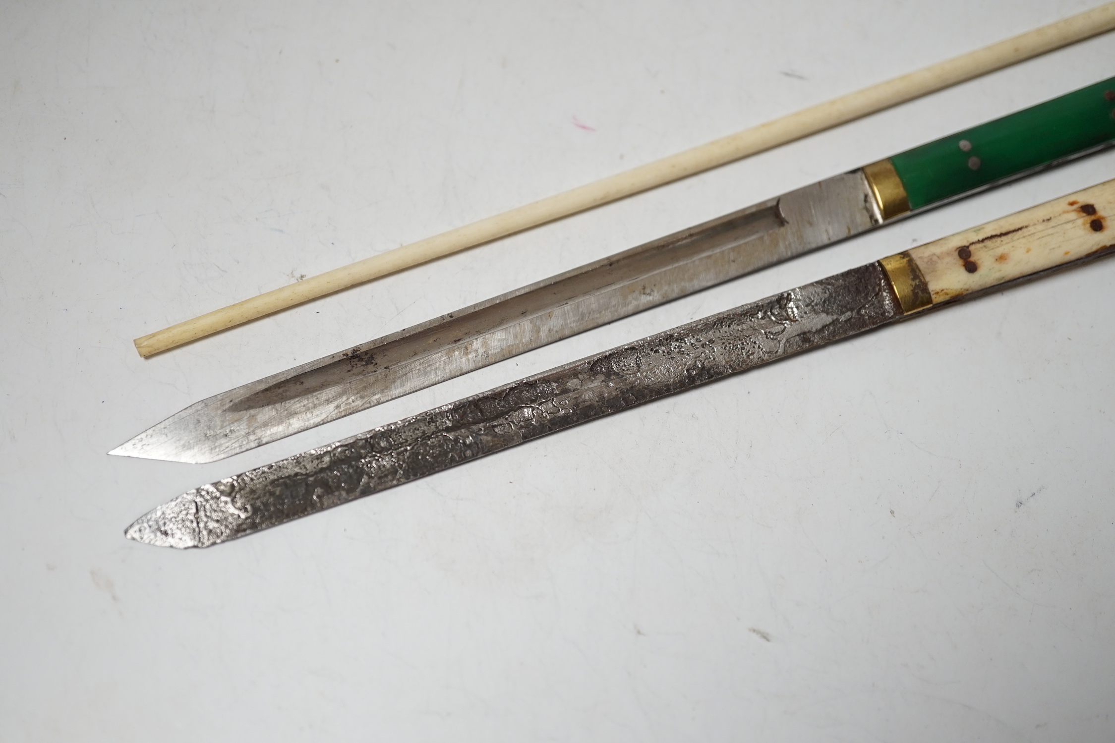 Two Chinese enamelled metal chopstick and knife cases, early 20th century, tallest 10.5cm high